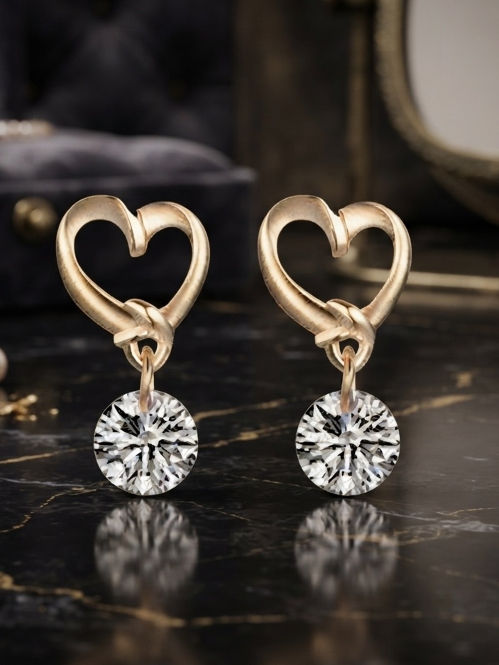 Gold Heart Drop Earrings with Clear Crystal. Women’s jewelry! 3 for $10. NWT